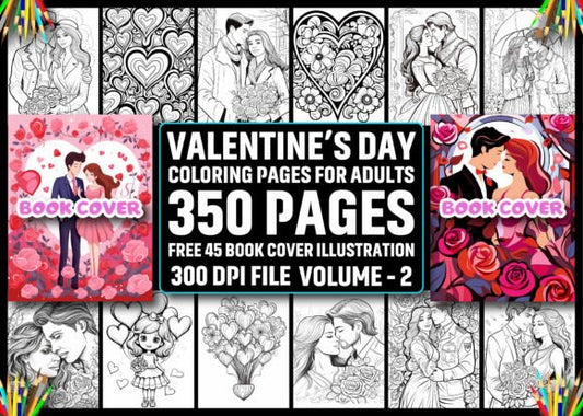 350 Valentine's Day Coloring Pages - KDP